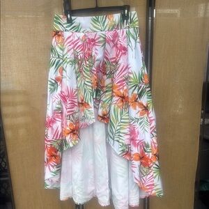 New York & Company White Pink Asymmetrical Midi Skirt